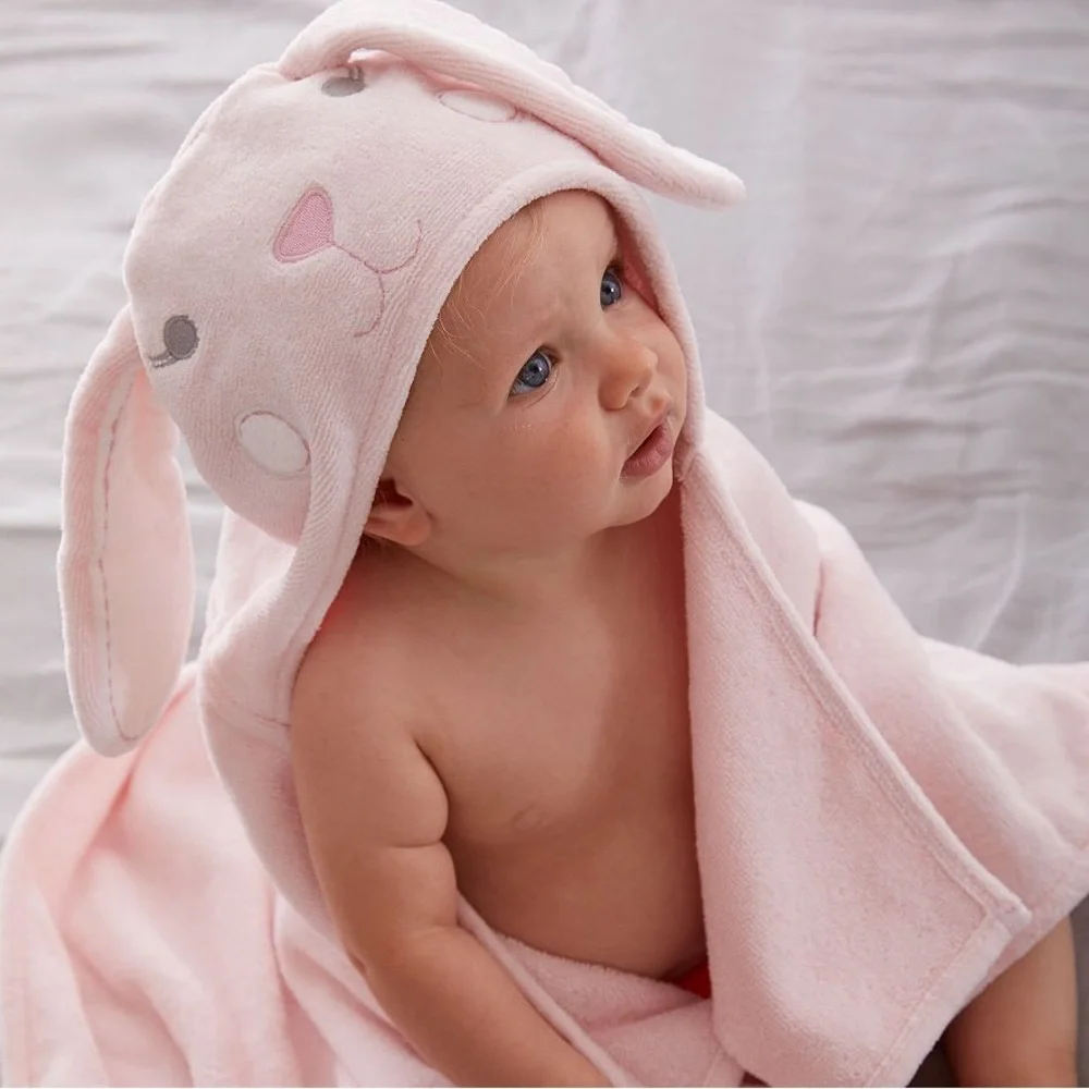 Pottery Barn Plush Baby Hooded Towel Collection Lilac New Bath Wrap Bunny